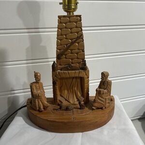 Vintage  Art Carving Wood Lamp Cottage Decor  Working Condition Cabin StyleAs Is